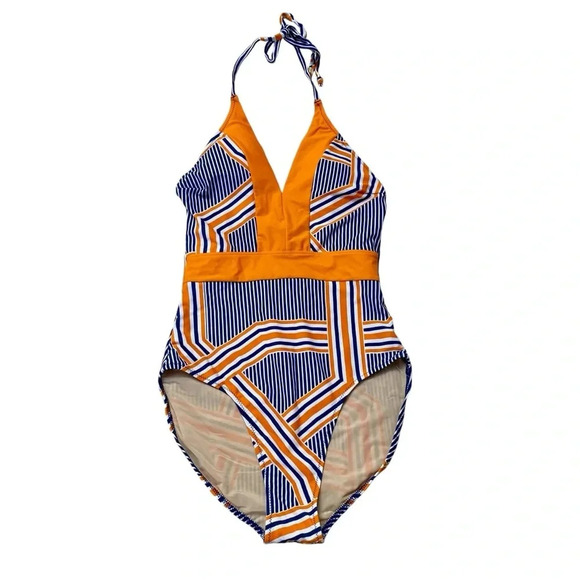 Cabana Life Orange Drive One-Piece Swimsuit Blue Orange Striped – NWT Size M - Picture 4 of 15